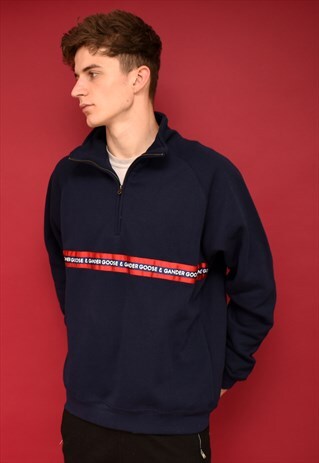 G&G UNISEX NAVY RB RIBBON 1/4 ZIP SWEAT