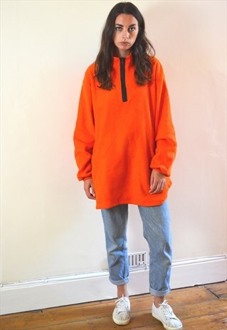 90S VINTAGE NEON ORANGE OVERSIZED 1/4 ZIP FLEECE