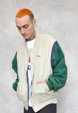 VINTAGE 1990S REVERSIBLE BEIGE GREEN BLUE BOMBER JACKET