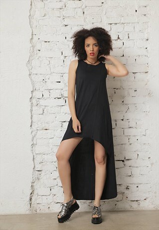 BLACK SUMMER DRESS/ BLACK ASYMMETRIC DRESS
