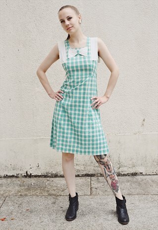 TRUE VINTAGE 50S GINGHAM DRESS WESTERN 40S TURQUOISE