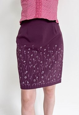 Vintage Y2k Chic Midi Floral Pattern Purple Pencil Skirt M