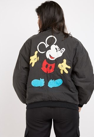 RARE VINTAGE BLACK MICKEY & CO DISNEY BASEBALL JACKET