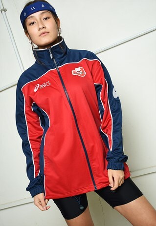Y2K RETRO ASICS MONOGRAM LOGO PRINT TRACKSUIT SPORTS JACKET