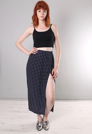 VINTAGE 80S SILK POLKA DOT PATTERNED WRAP MIDI SKIRT