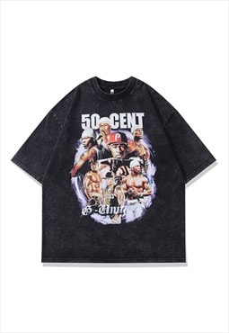 Rapper t-shirt hip-hop tee retro gangster top in acid grey