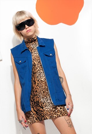 VINTAGE DENIM VEST 90S GRUNGE PRIMARY BLUE JACKET