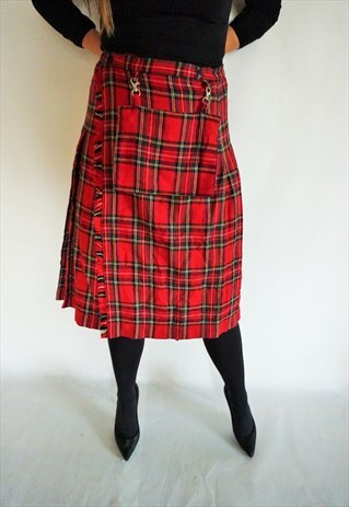 VINTAGE HIGH WAIST SKIRT SKIRTS MIDI 90S PLATED CHECKED
