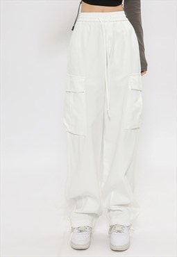 Cargo joggers utility pants skater beam trousers in white