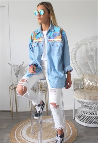 VINTAGE JEANS DENIM PRINTED POCAHONTAS