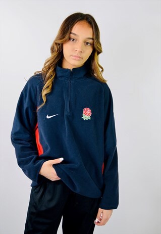 VINTAGE NIKE ENGLAND RUGBY EMBROIDERED FLEECE SWEATSHIRT