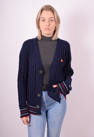 ELLESSE WOMENS VINTAGE CARDIGAN SWEATER XL BLUE 90S