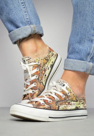 VINTAGE 90S CONVERSE BROWN & CREAM AFRICAN PRINT OX SHOES