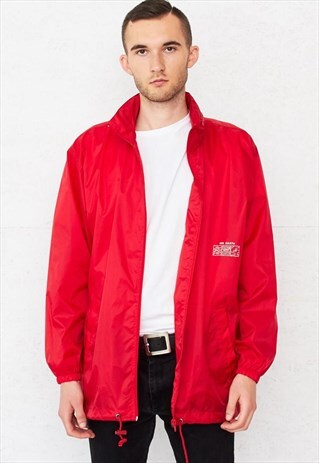 VINTAGE RED WINDBREAKER RAINCOAT COACH JACKET