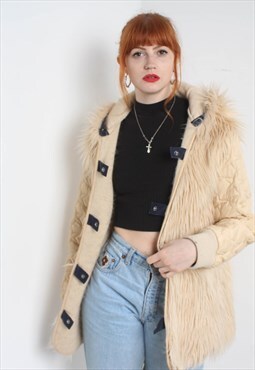 Vintage Y2K Faux Fur Afghan Style Jacket Cream