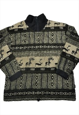 Vintage Fleece 1/4 Zip Retro Pattern Medium