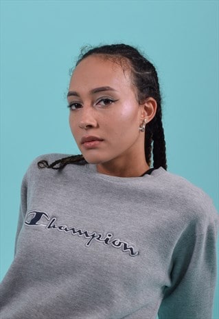 GREY CHAMPION EMBROIDERED SWEATSHIRT