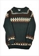 Vintage Knitted Jumper Icelandic Retro Pattern Green Medium