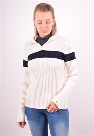 TOMMY HILFIGER WOMENS VINTAGE JUMPER SWEATER SMALL WHITE 90S