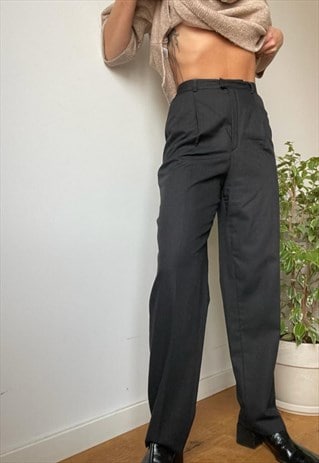 VINTAGE DARK GREY HIGH WAISTED CRAYON TROUSERS