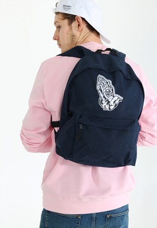 BLUE BACKPACK WITH WOVEN PATCH