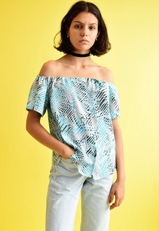 RETRO 80'S ABSTRACT PATTERN CUSTOMIZED OFF-SHOULDER BLOUSE