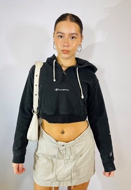 Vintage Size XS Champion Cropped Hoodie in Black