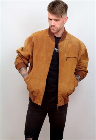 1990'S VINTAGE RICH TAN SUEDE BOMBER JACKET