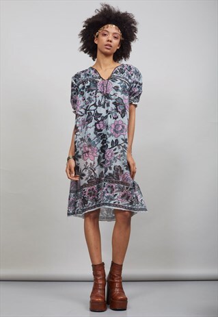 VINTAGE 70' FLORAL INDIAN BOHO DRESS