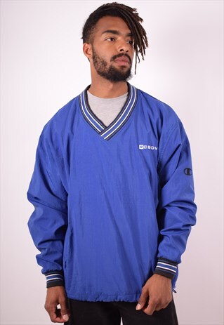 CHAMPION MENS VINTAGE PULLOVER JACKET LARGE BLUE 90S