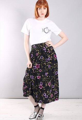 VINTAGE 80S FLORAL PATTERNED MIDI SKIRT