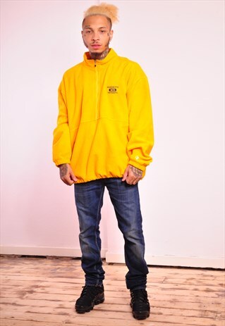 VINTAGE CHAMPION 1/4 ZIP UP YELLLOW FLEECE JACKET