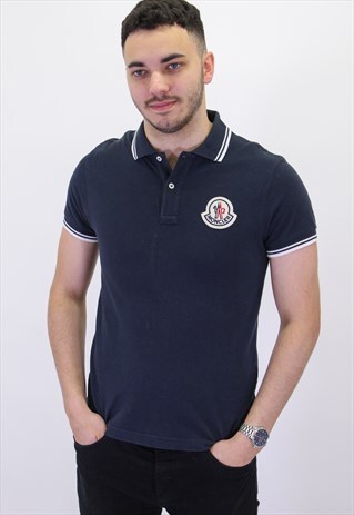 VINTAGE MONCLER LOGO POLO SHIRT IN BLUE LARGE