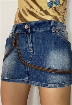 Vintage Y2K Mini Denim Skirt With Zipper Detail