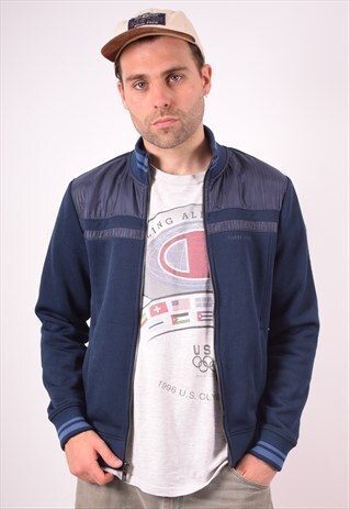 GUESS MENS VINTAGE CARDIGAN SWEATER SMALL BLUE 90S