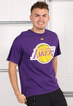 Vintage Majestic Lakers T-Shirt in Purple NBA Tee Medium