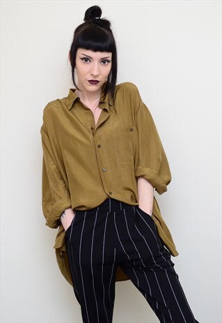 VINTAGE 90'S GENUINE CHESTNUT BROWN SILK OVERSIZED SHIRT