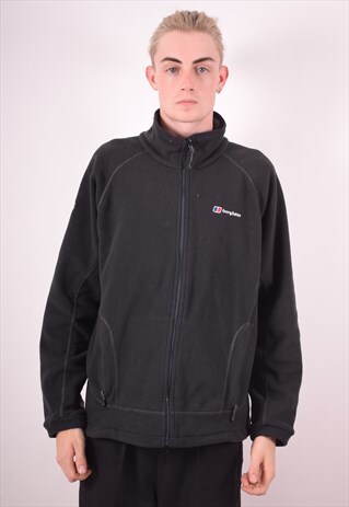 BERGHAUS MENS VINTAGE FLEECE JACKET LARGE BLACK 90S
