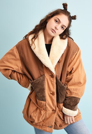 80'S RETRO FAUX FUR DETAILED SHEARLING MOMS JACKET PARKA