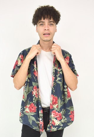 VINTAGE 90'S BLUE AND RED HAWAIIAN FESTIVAL SHIRT