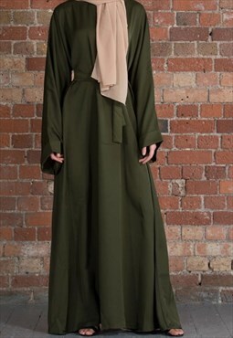 Khaki Modest Belted Abaya Maxi Dress