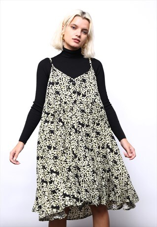 VINTAGE REWORKED GREEN BLACK FLORAL DRESS
