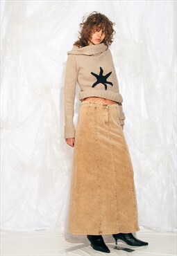Vintage Y2K Maxi Skirt in Beige Corduroy