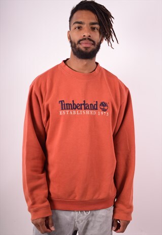 TIMBERLAND MENS VINTAGE SWEATSHIRT JUMPER LARGE ORANGE 90S