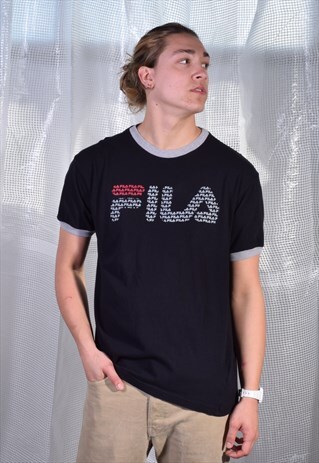 VINTAGE FILA BLACK AND GREY RINGER STYLE TEE