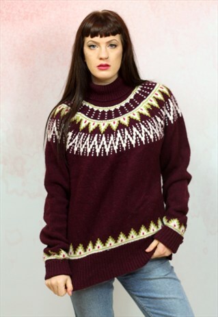 1990S VINTAGE ICELANDIC CHRISTMAS WOOL ROLL NECK JUMPER