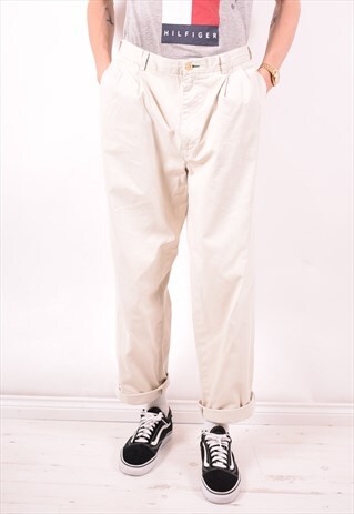 TOMMY HILFIGER MENS VINTAGE TROUSERS W35 L32 OFF WHITE 90S