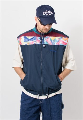 VINTAGE 90'S MULTI COLOUR BLOCK VEST SLEEVELESS TRACK JACKET