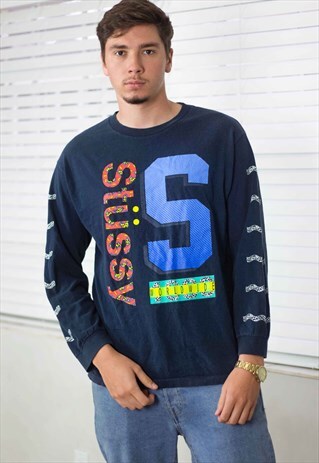 VINTAGE STUSSY T-SHIRT LOGO 90S L 10.7