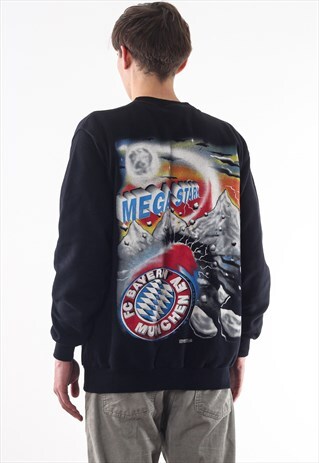 VINTAGE FC BAYERN MUNICH 1998 GRAPHIC CREW NECK 90S BLACK